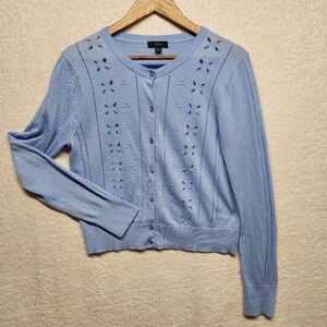 J. Crew  Cotton Merino Wool Blend Eyelet Button Front Cardigan Sweater